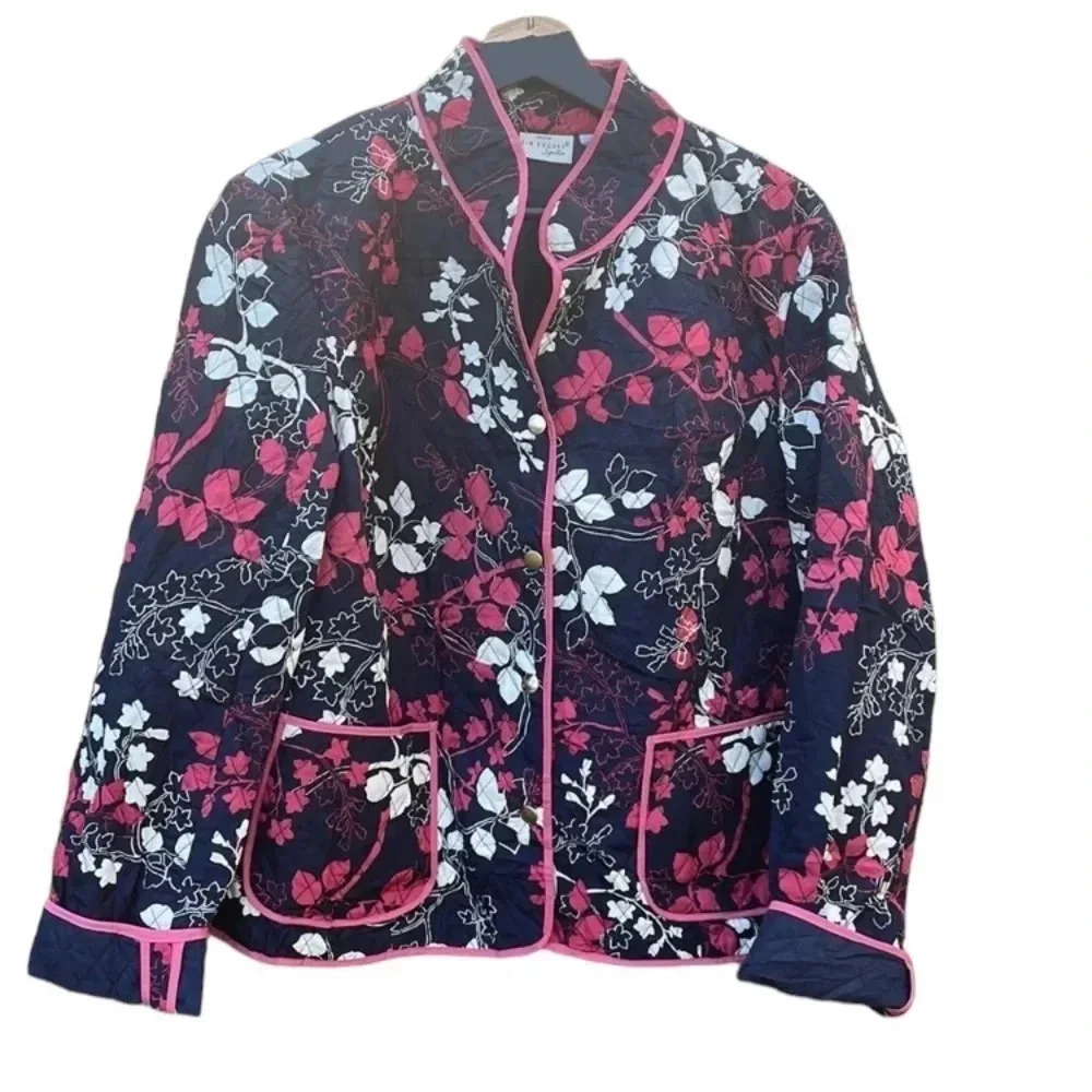 Kim Rodgers large petite pink and navy blue quilted jacket